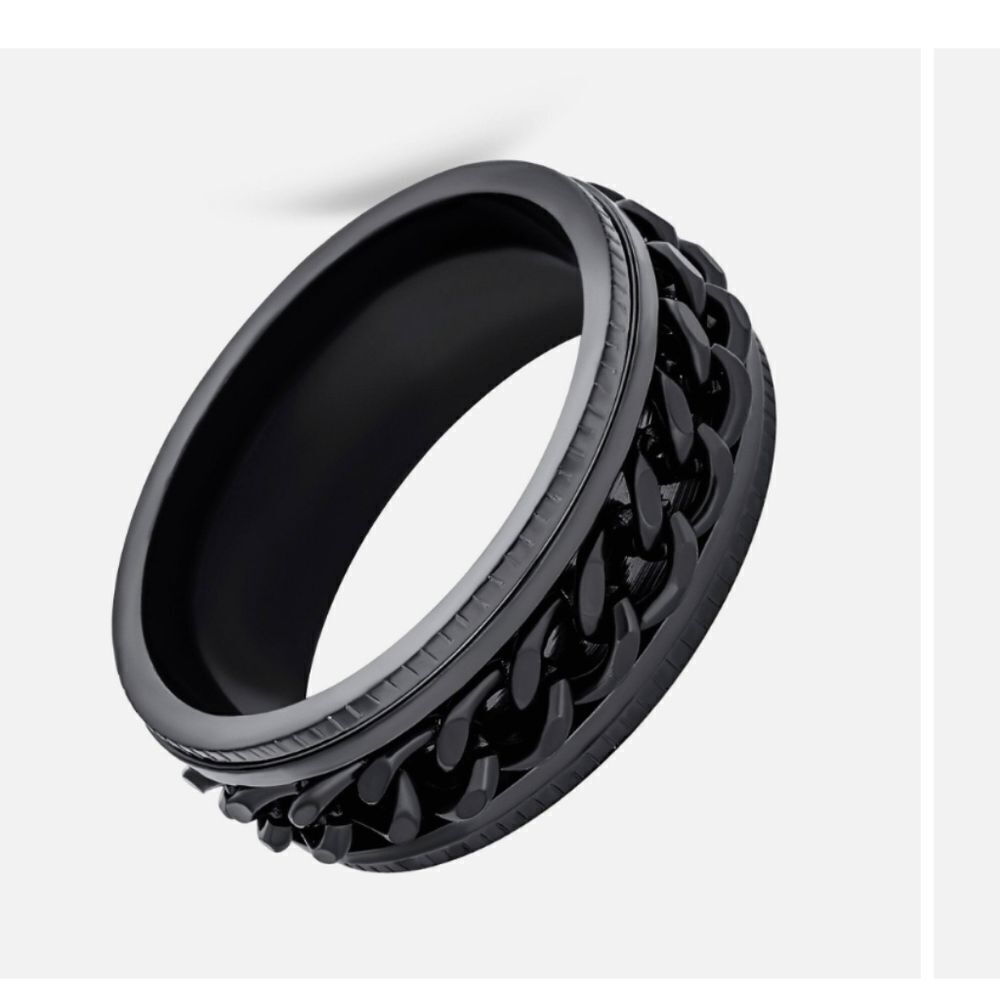 Rope Chain Cable Black Spinner Band Ring Stainless Steel 8MM